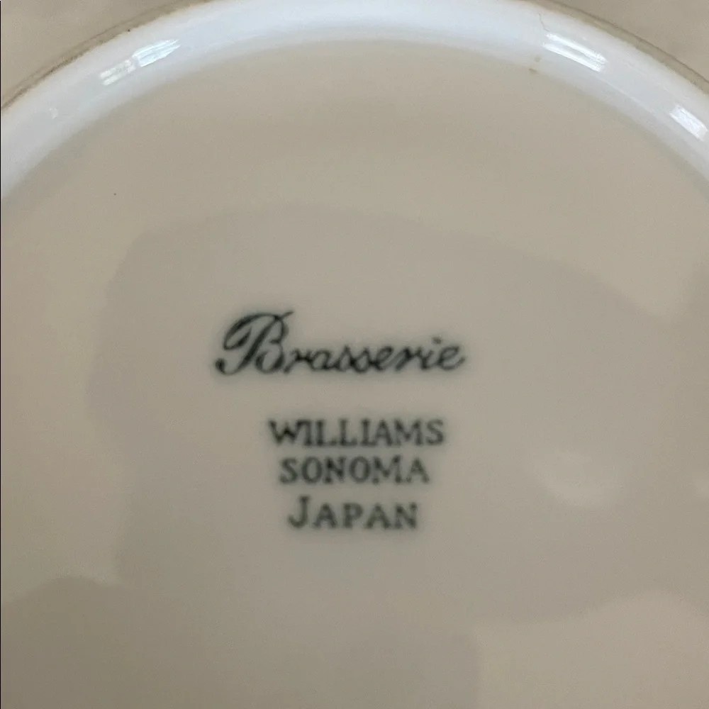 Williams Sonoma Brasserie Cup & Saucer Sets - 3 Sets- White with Blue Trim-8 oz